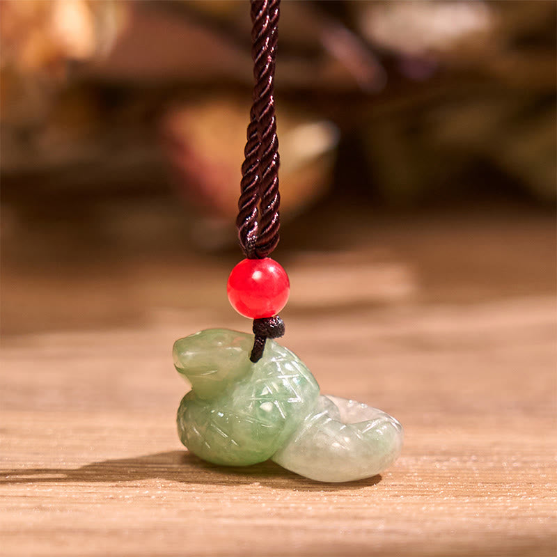Chinese Zodiac Year of the Snake Natural Jade Luck Necklace Pendant