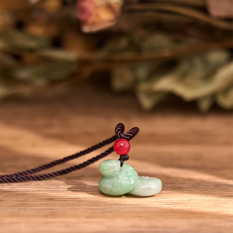 Chinese Zodiac Year of the Snake Natural Jade Luck Necklace Pendant