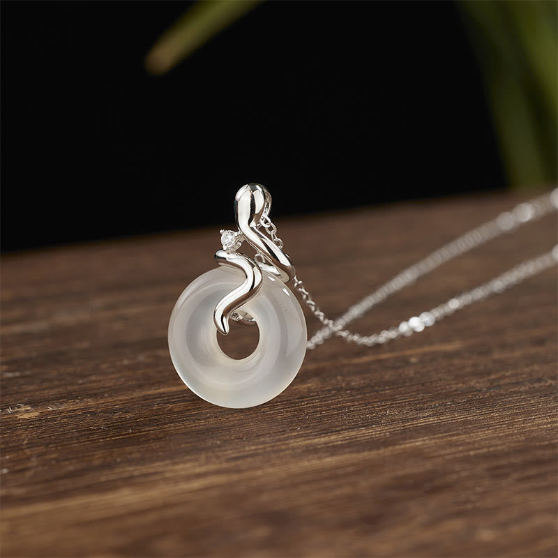 925 Sterling Silver Year Of The Snake Chalcedony Peace Buckle Positive Necklace Pendant