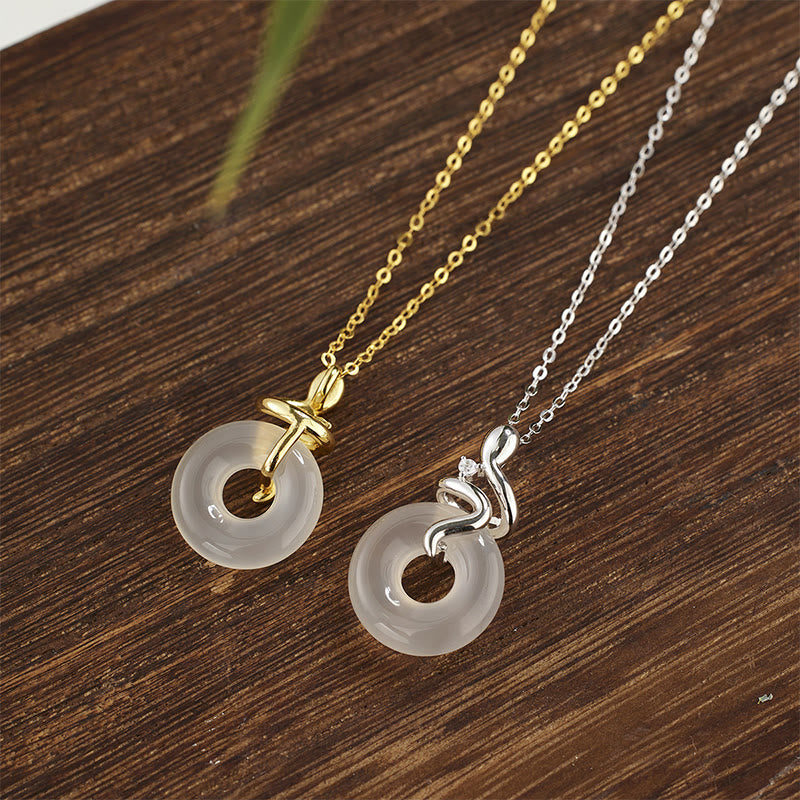 925 Sterling Silver Year Of The Snake Chalcedony Peace Buckle Positive Necklace Pendant