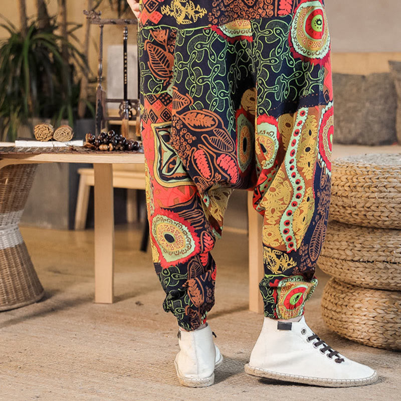 Cotton Leaf Print Unrestricted Meditation Harem Pants