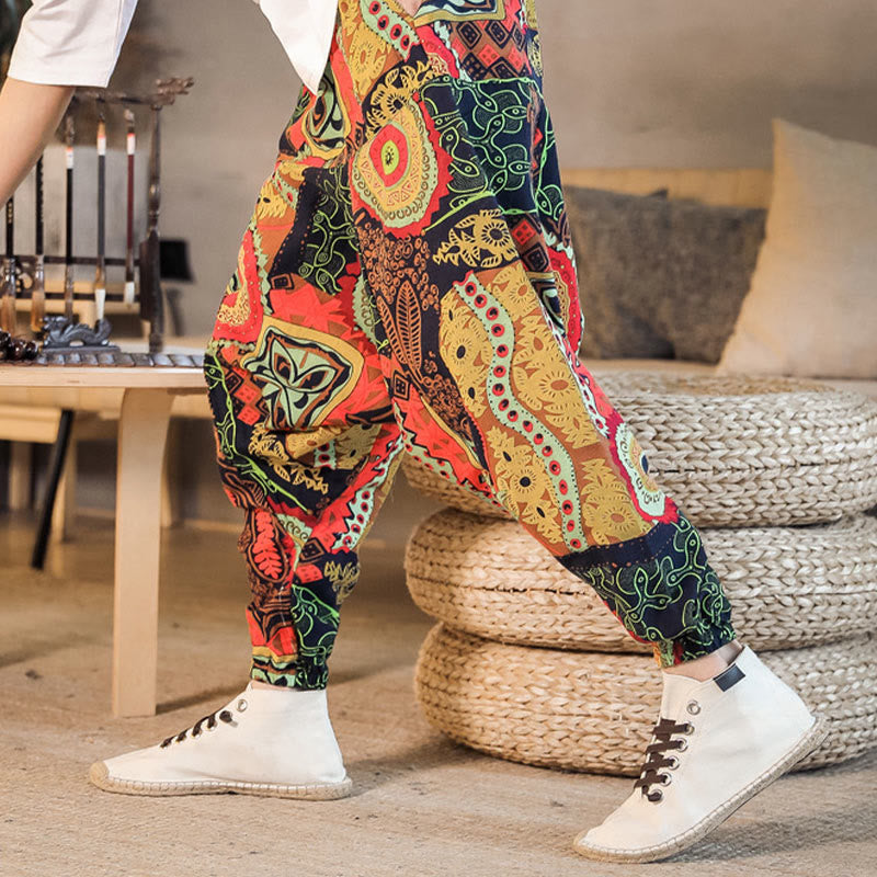 Cotton Leaf Print Unrestricted Meditation Harem Pants