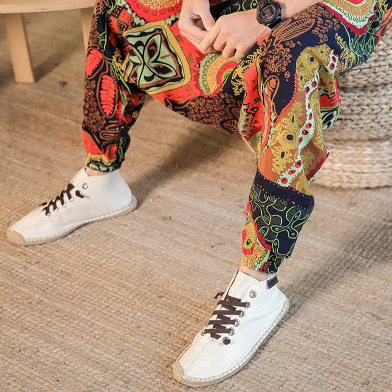 Cotton Leaf Print Unrestricted Meditation Harem Pants