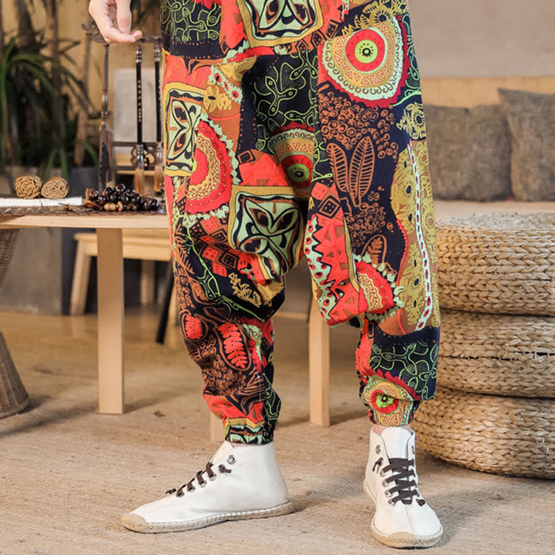 Cotton Leaf Print Unrestricted Meditation Harem Pants