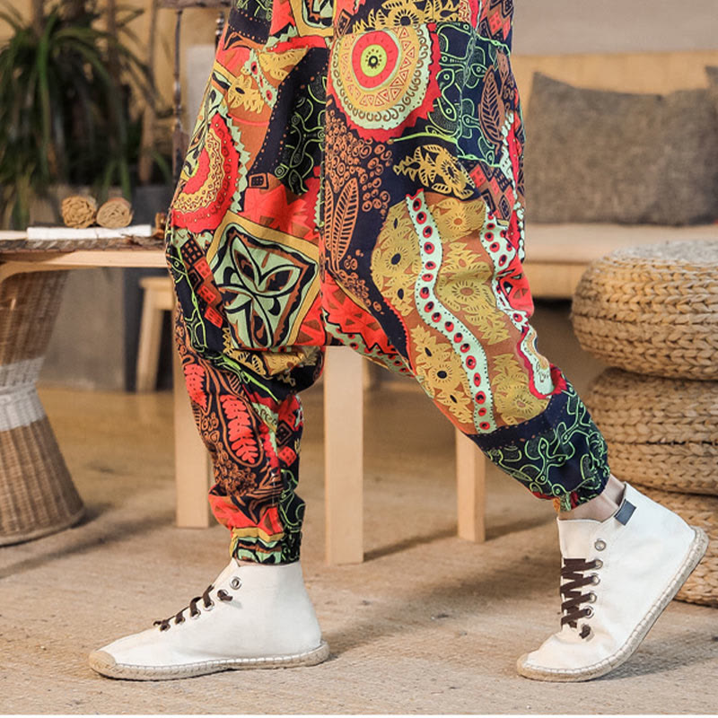 Cotton Leaf Print Unrestricted Meditation Harem Pants