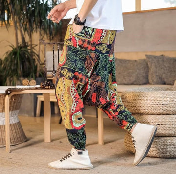 Cotton Leaf Print Unrestricted Meditation Harem Pants