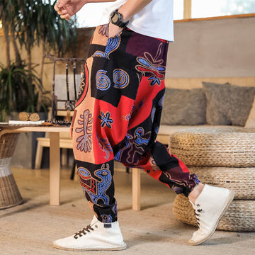 Breathable Cotton Grid Flower Print Mindful Movement Harem Pants