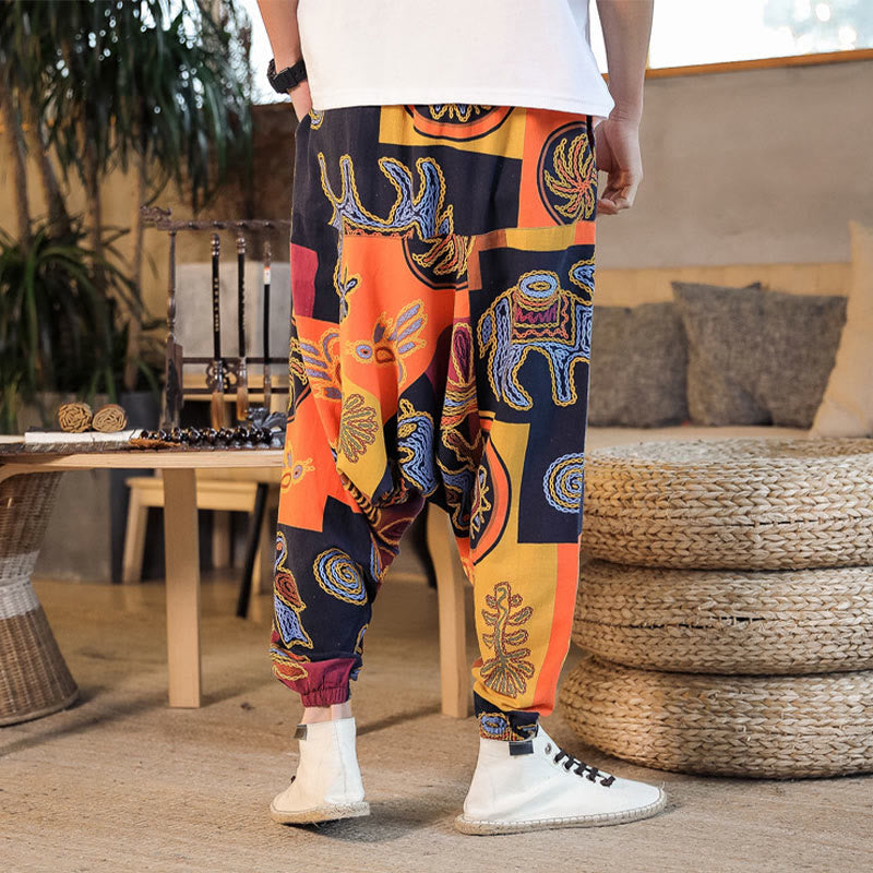 Breathable Cotton Grid Flower Print Mindful Movement Harem Pants