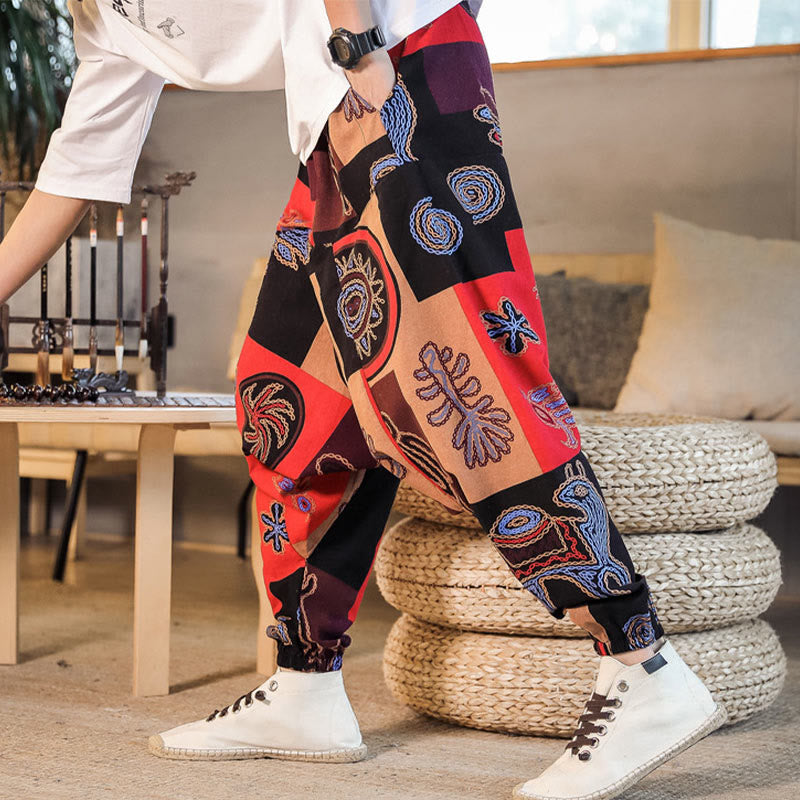 Breathable Cotton Grid Flower Print Mindful Movement Harem Pants