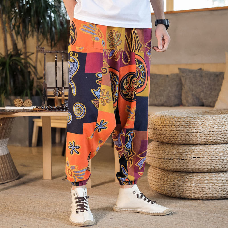 Breathable Cotton Grid Flower Print Mindful Movement Harem Pants