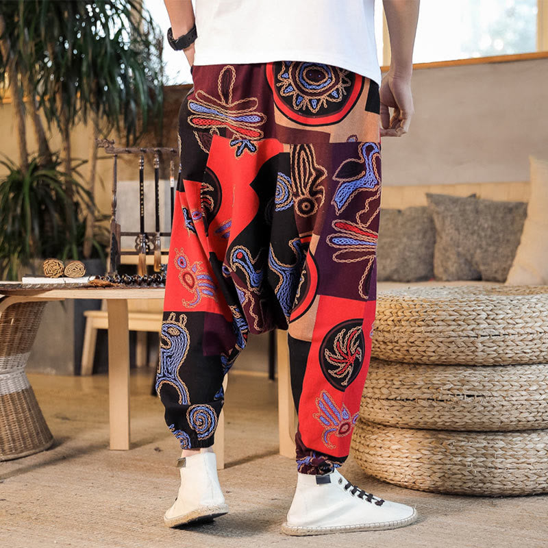 Breathable Cotton Grid Flower Print Mindful Movement Harem Pants