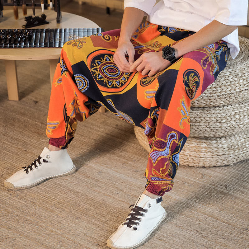 Breathable Cotton Grid Flower Print Mindful Movement Harem Pants