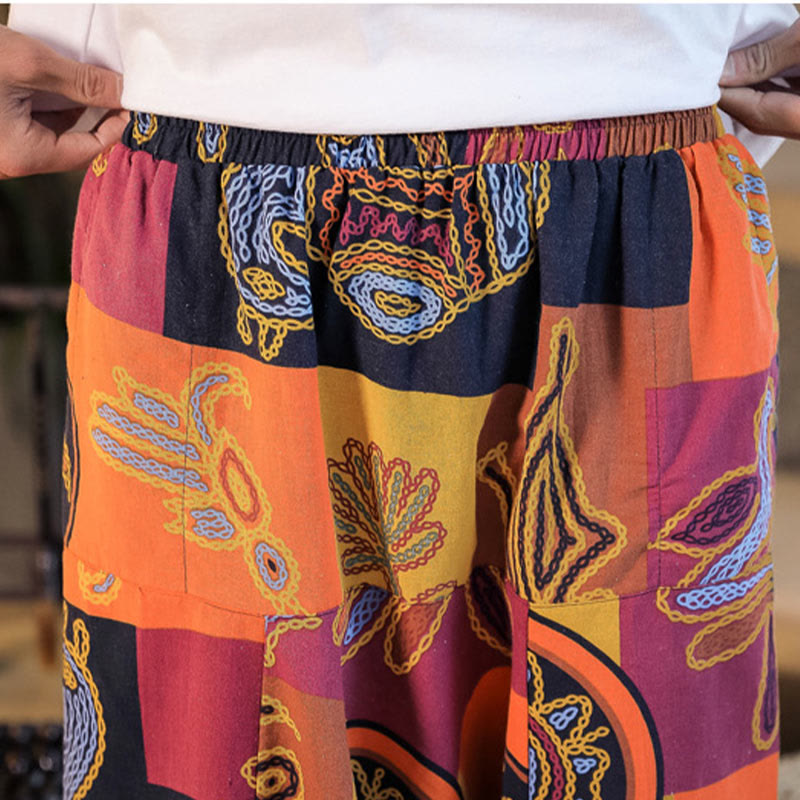 Breathable Cotton Grid Flower Print Mindful Movement Harem Pants