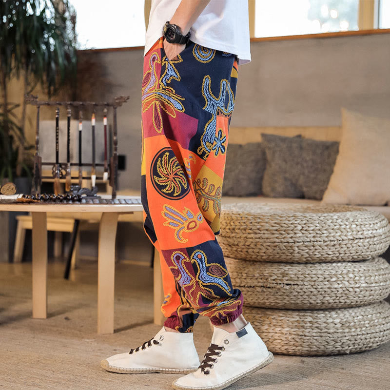 Breathable Cotton Grid Flower Print Mindful Movement Harem Pants