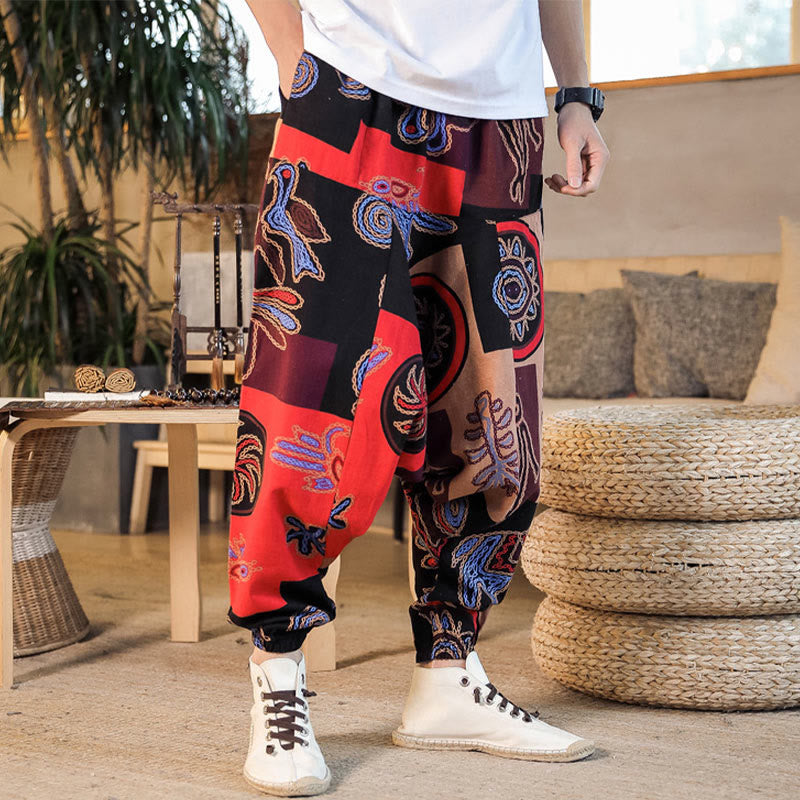 Breathable Cotton Grid Flower Print Mindful Movement Harem Pants