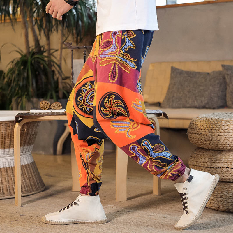 Breathable Cotton Grid Flower Print Mindful Movement Harem Pants