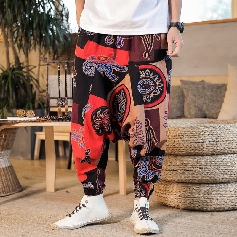 Breathable Cotton Grid Flower Print Mindful Movement Harem Pants