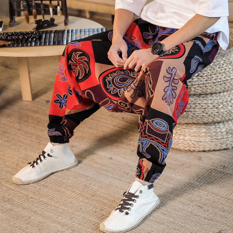 Breathable Cotton Grid Flower Print Mindful Movement Harem Pants