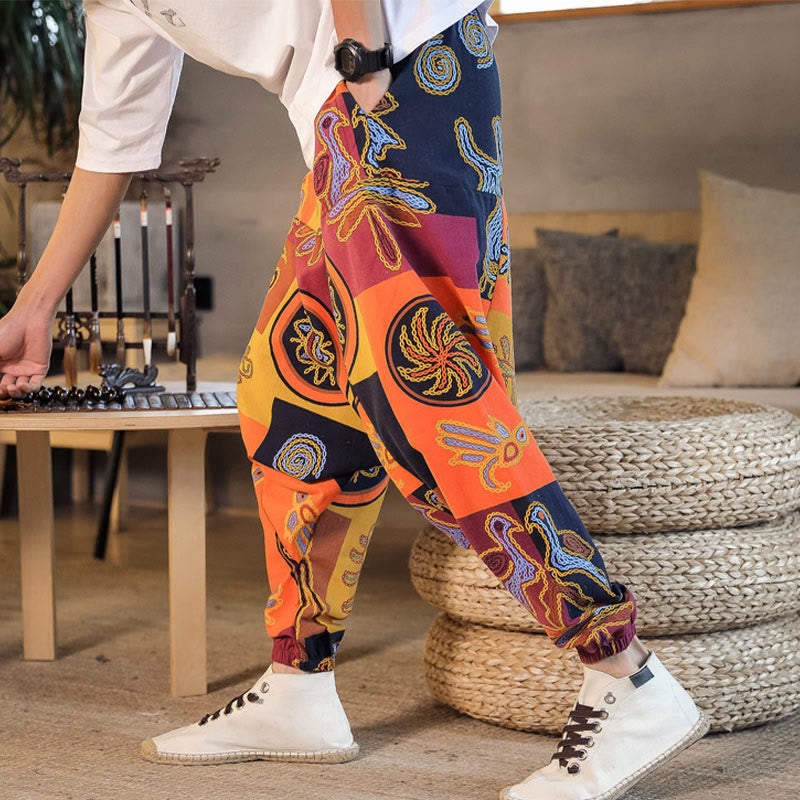 Breathable Cotton Grid Flower Print Mindful Movement Harem Pants