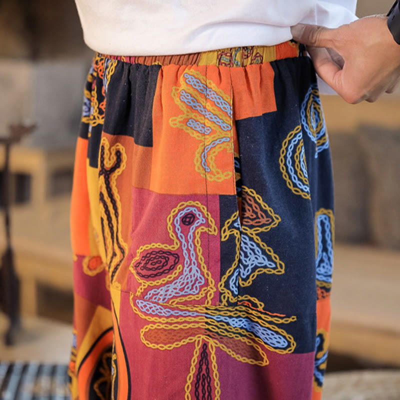 Breathable Cotton Grid Flower Print Mindful Movement Harem Pants