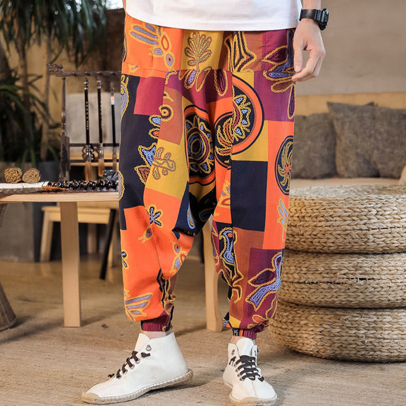 Breathable Cotton Grid Flower Print Mindful Movement Harem Pants