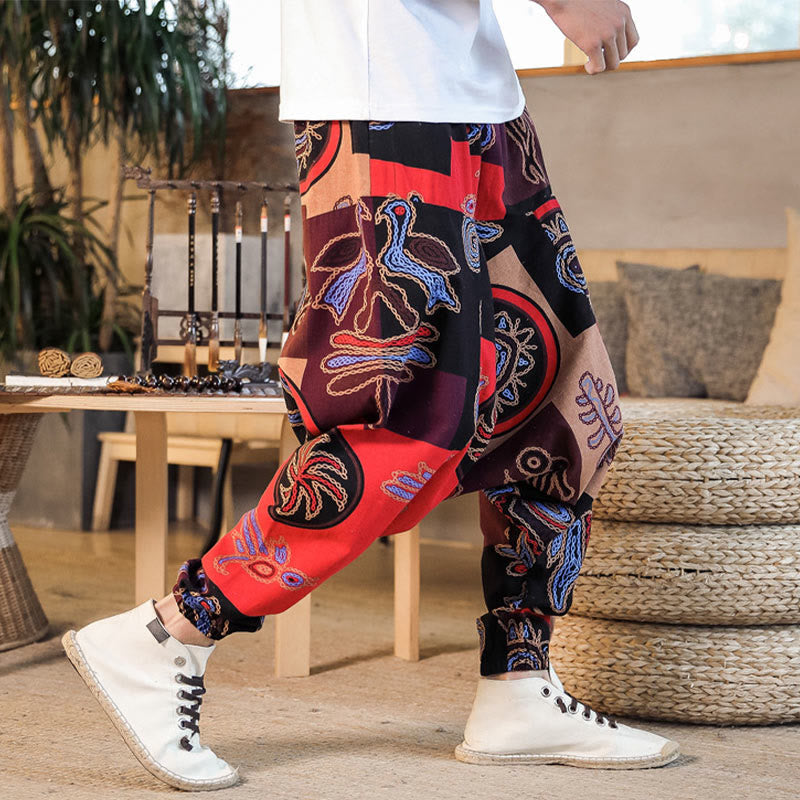 Breathable Cotton Grid Flower Print Mindful Movement Harem Pants