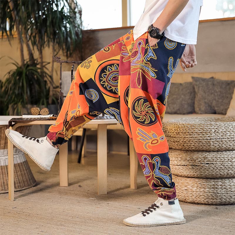 Breathable Cotton Grid Flower Print Mindful Movement Harem Pants