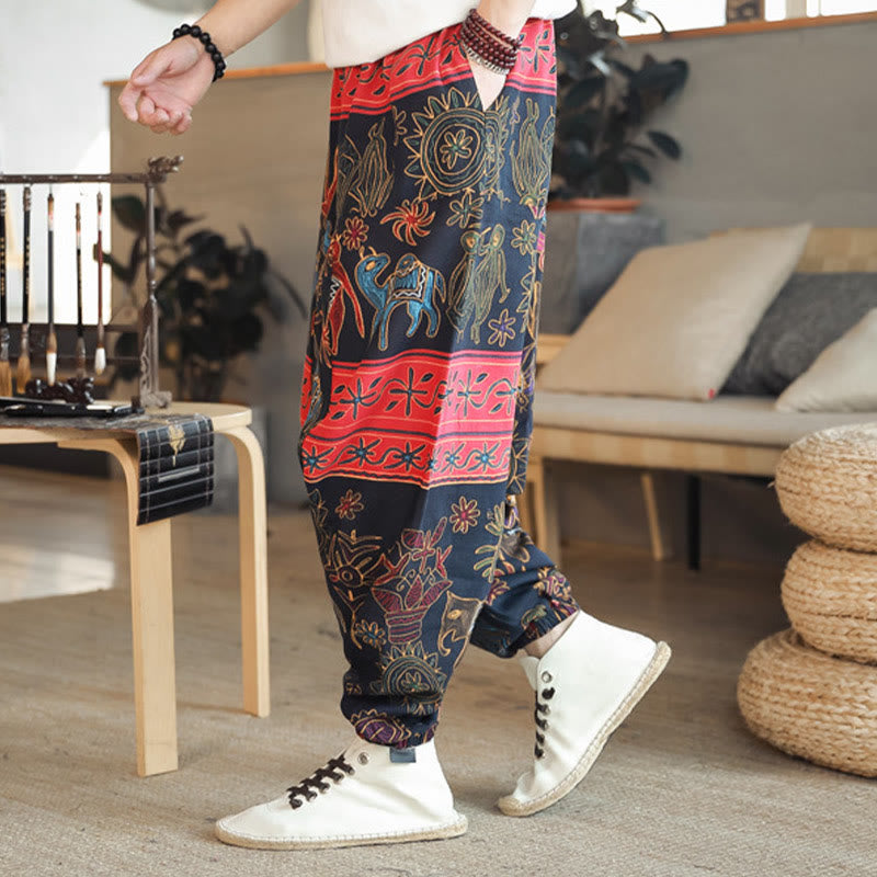 Breathable Cotton Camel Print Meditation Men's Harem Pants
