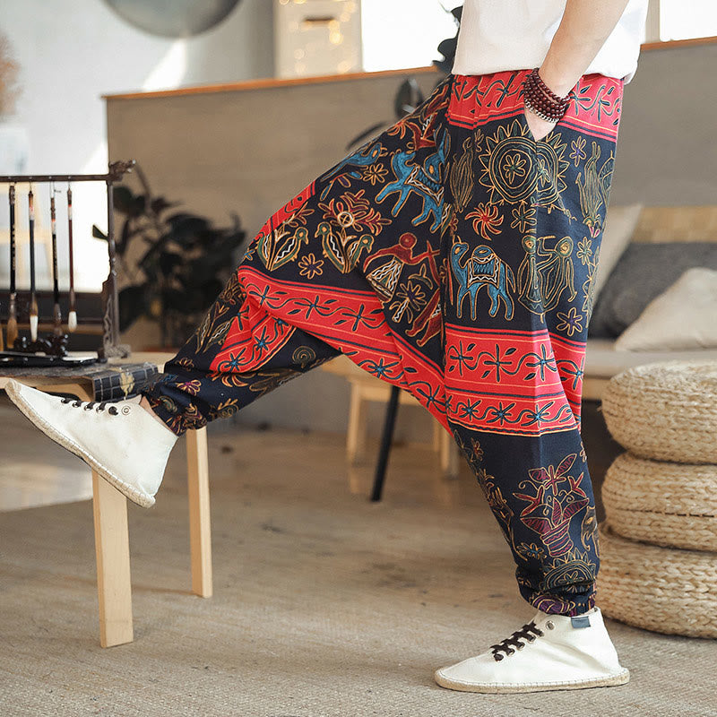 Breathable Cotton Camel Print Meditation Men's Harem Pants