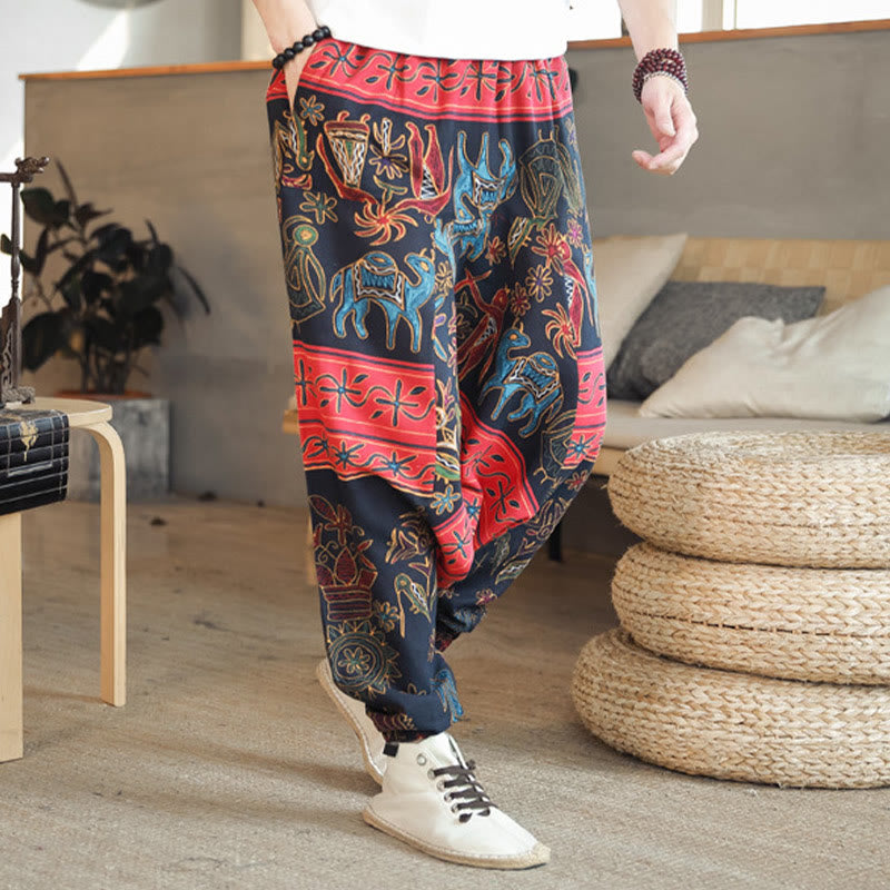 Breathable Cotton Camel Print Meditation Men's Harem Pants