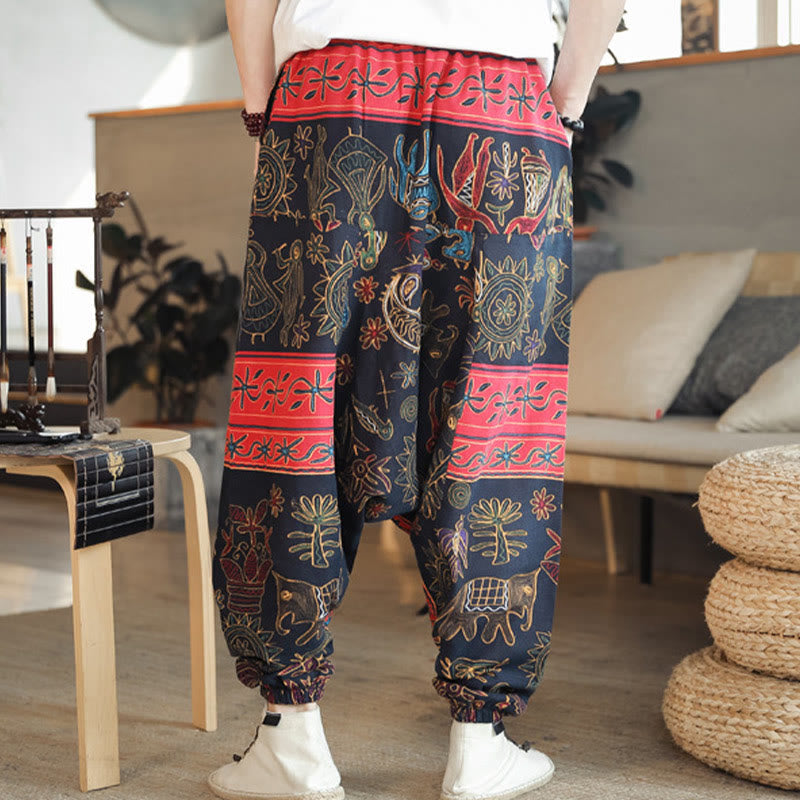 Breathable Cotton Camel Print Meditation Men's Harem Pants