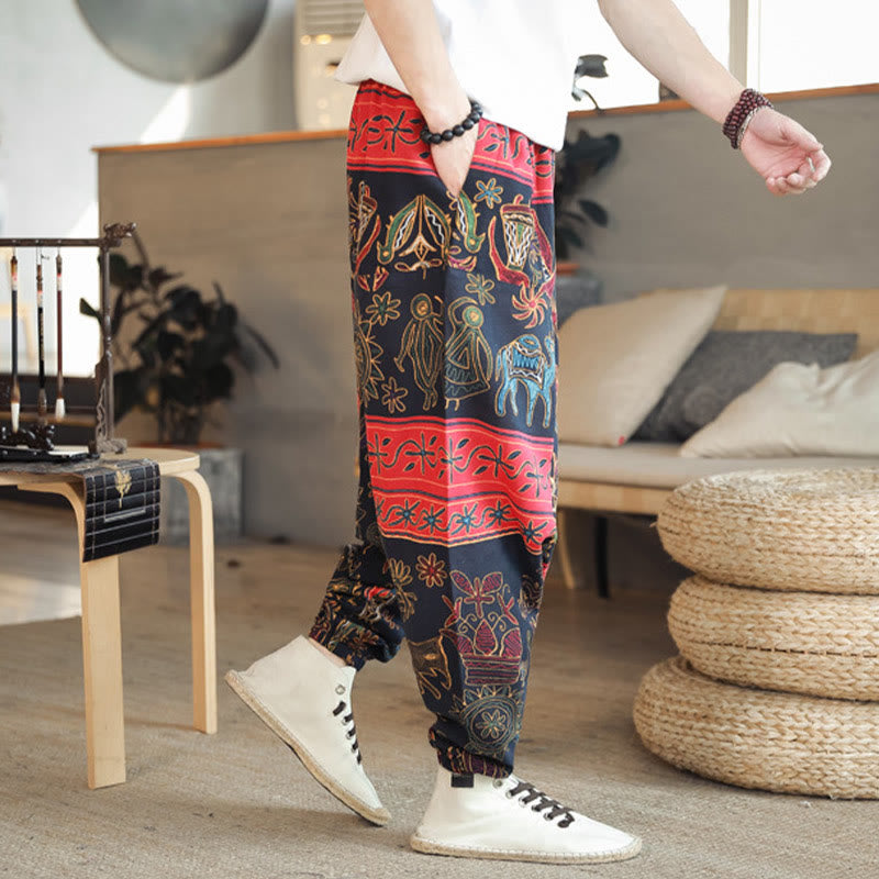Breathable Cotton Camel Print Meditation Men's Harem Pants