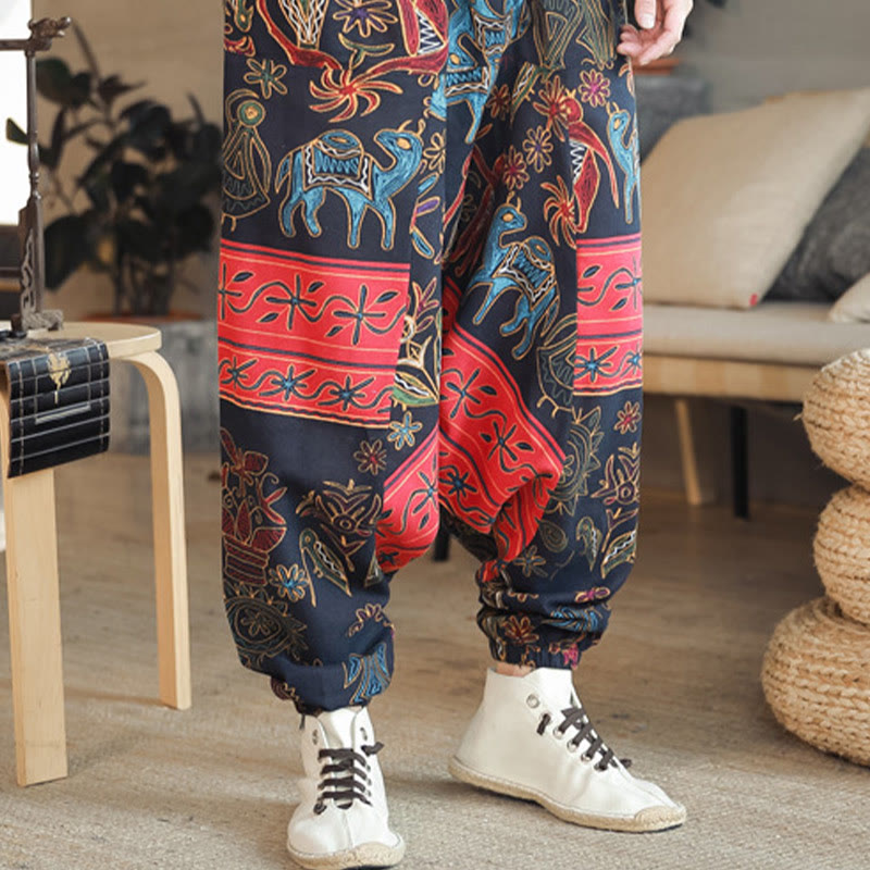 Breathable Cotton Camel Print Meditation Men's Harem Pants