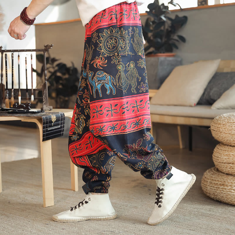 Breathable Cotton Camel Print Meditation Men's Harem Pants