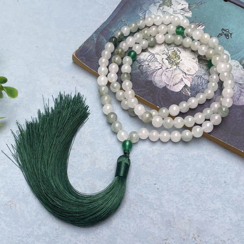 108 Mala Beads Natural Tianshan Jade Tassel Luck Bracelet