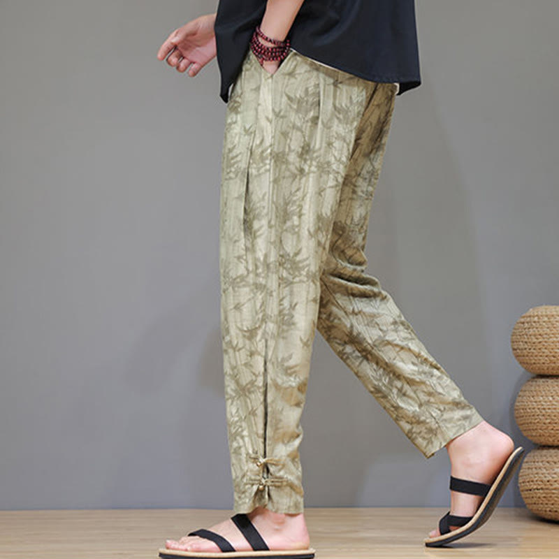 Tactile Bamboo Pattern Elastic Waist Men's Meditation Pants