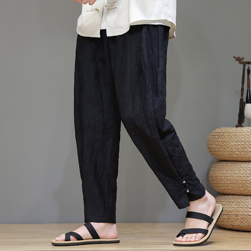 Tactile Bamboo Pattern Elastic Waist Men's Meditation Pants