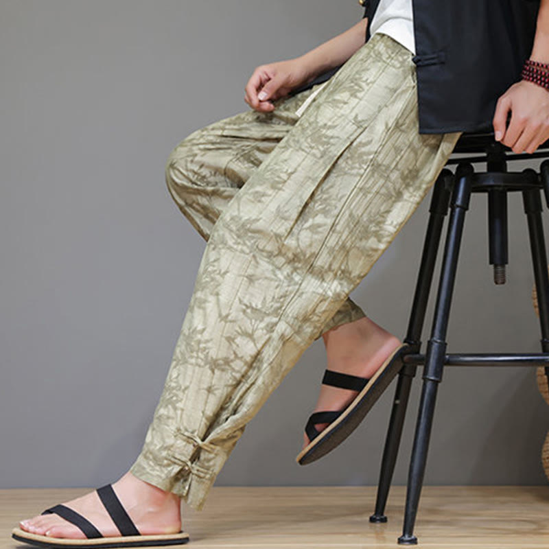 Tactile Bamboo Pattern Elastic Waist Men's Meditation Pants
