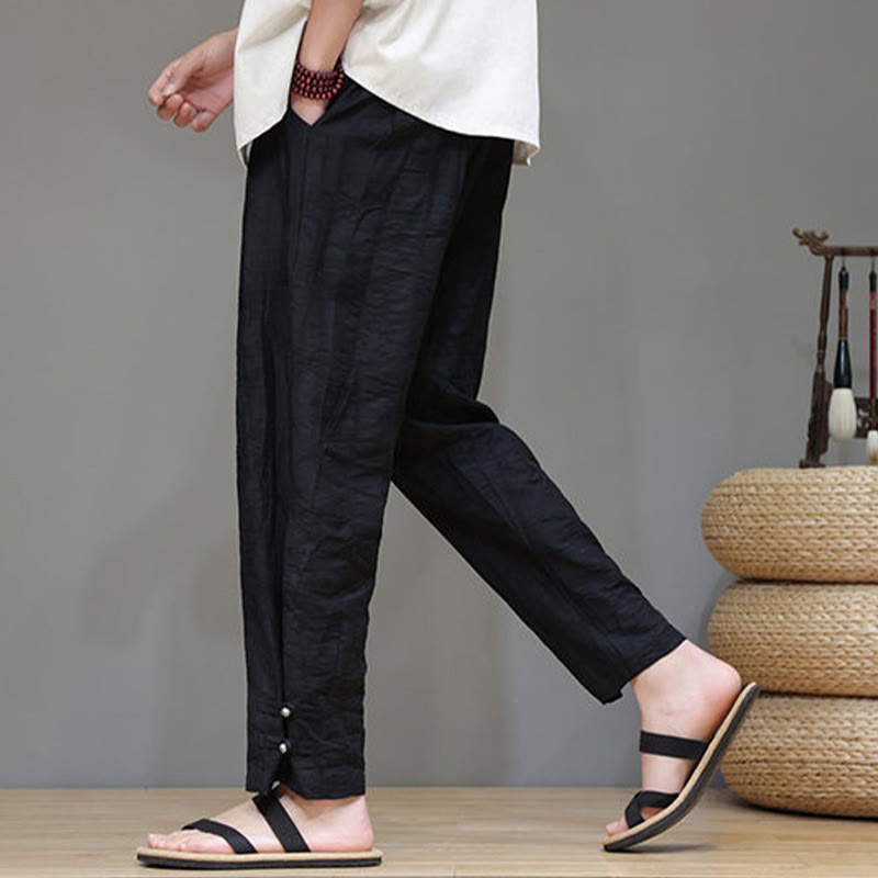 Tactile Bamboo Pattern Elastic Waist Men's Meditation Pants
