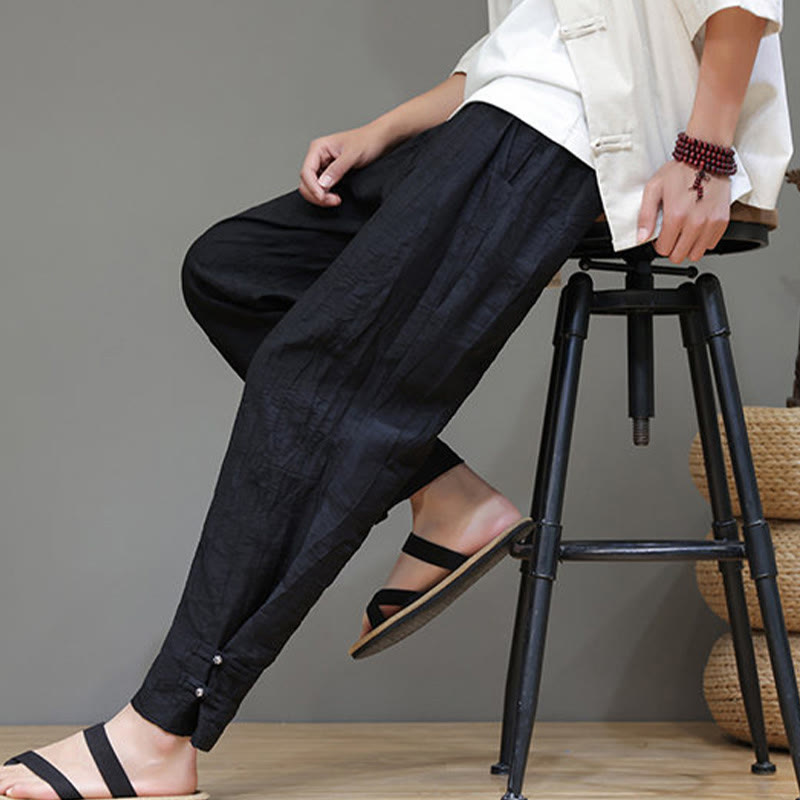 Tactile Bamboo Pattern Elastic Waist Men's Meditation Pants