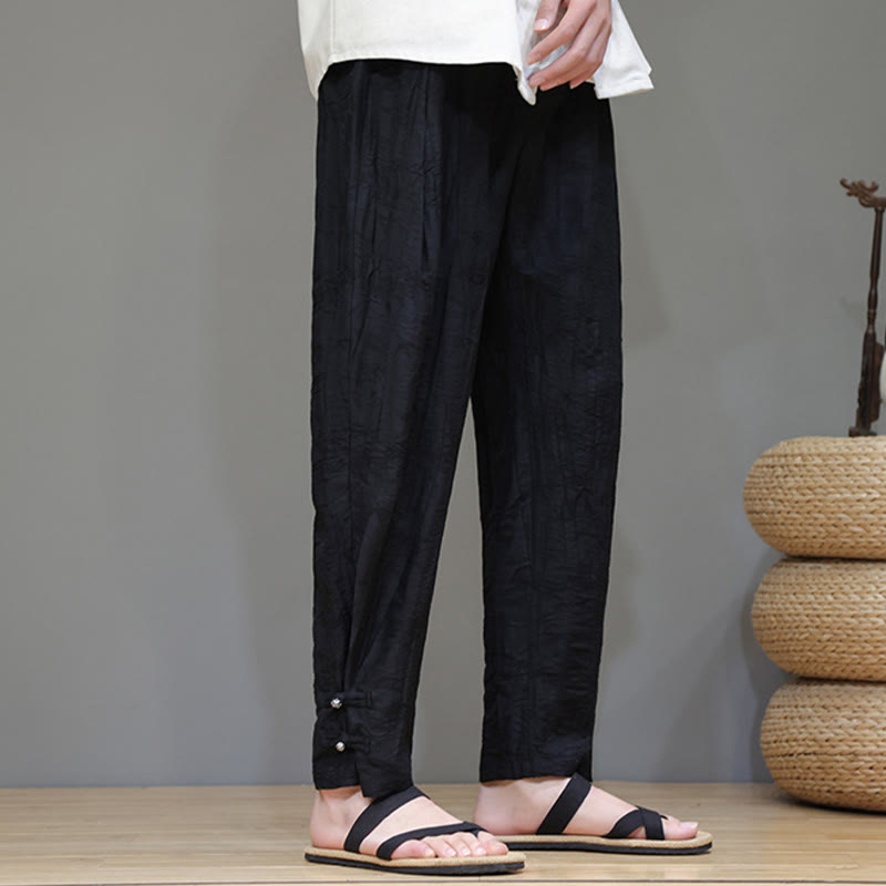Tactile Bamboo Pattern Elastic Waist Men's Meditation Pants