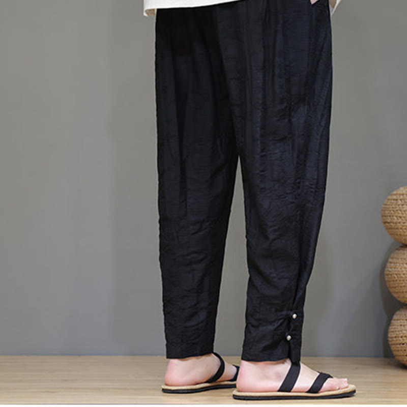 Tactile Bamboo Pattern Elastic Waist Men's Meditation Pants
