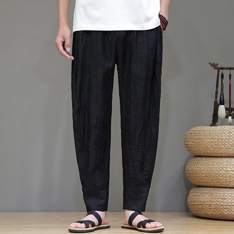 Tactile Bamboo Pattern Elastic Waist Men's Meditation Pants