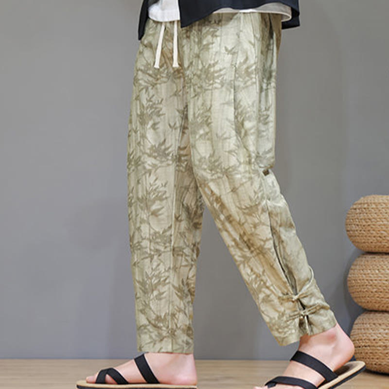 Tactile Bamboo Pattern Elastic Waist Men's Meditation Pants