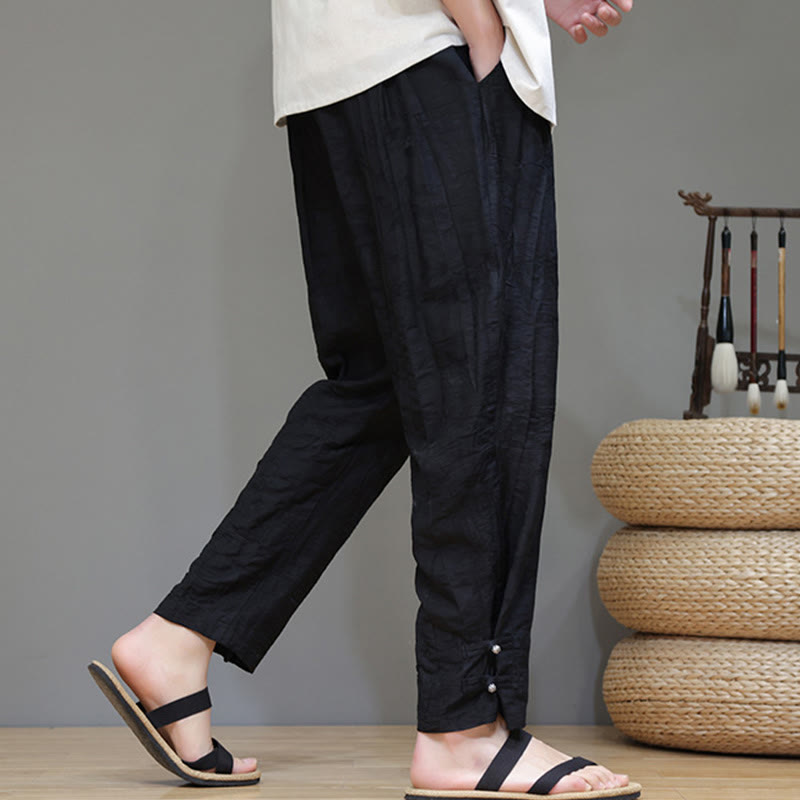 Tactile Bamboo Pattern Elastic Waist Men's Meditation Pants