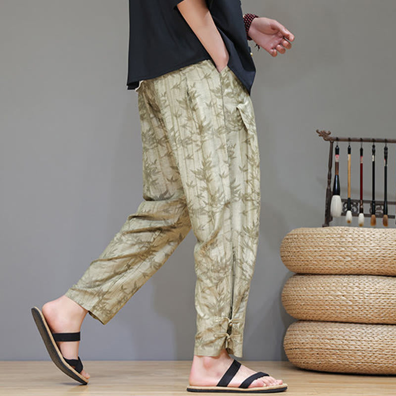 Tactile Bamboo Pattern Elastic Waist Men's Meditation Pants