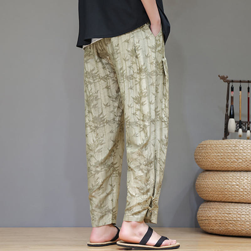 Tactile Bamboo Pattern Elastic Waist Men's Meditation Pants