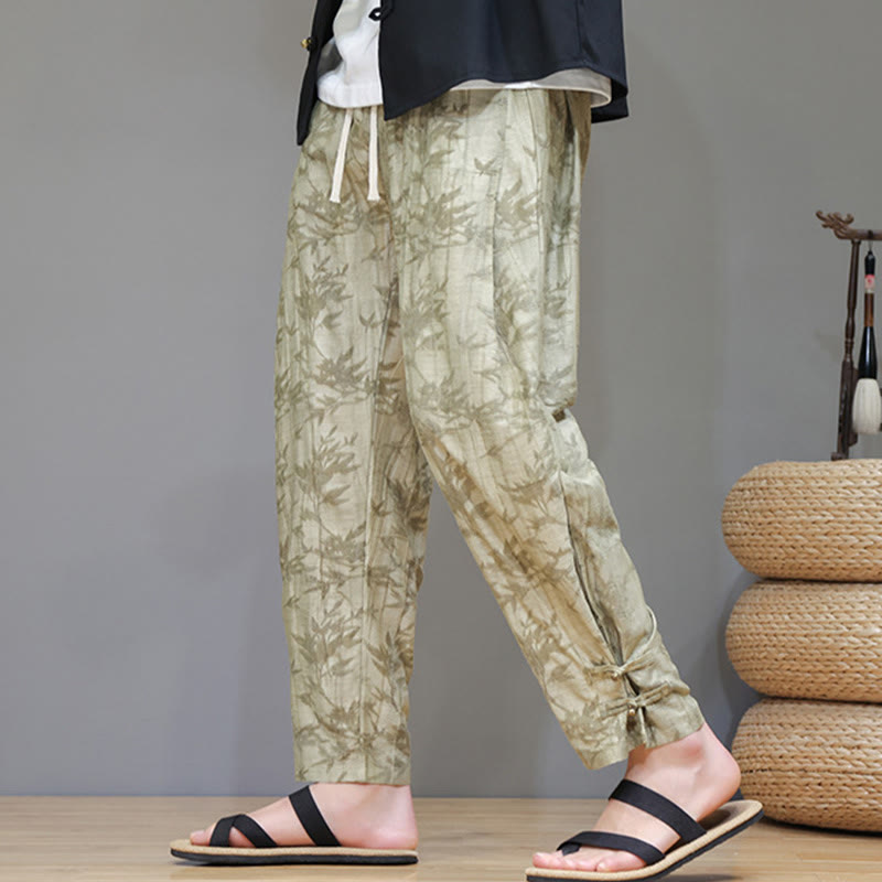 Tactile Bamboo Pattern Elastic Waist Men's Meditation Pants