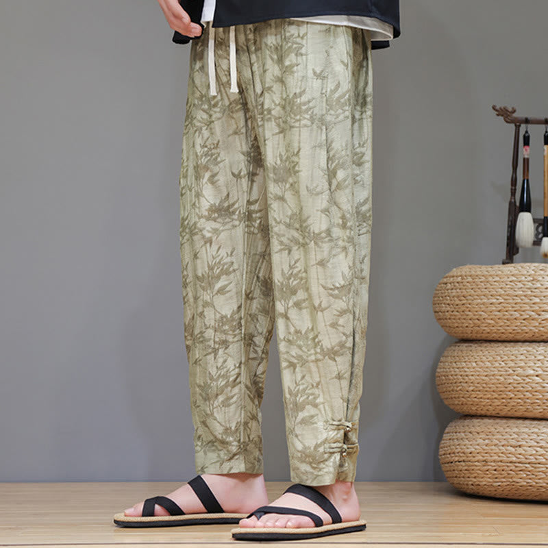 Tactile Bamboo Pattern Elastic Waist Men's Meditation Pants