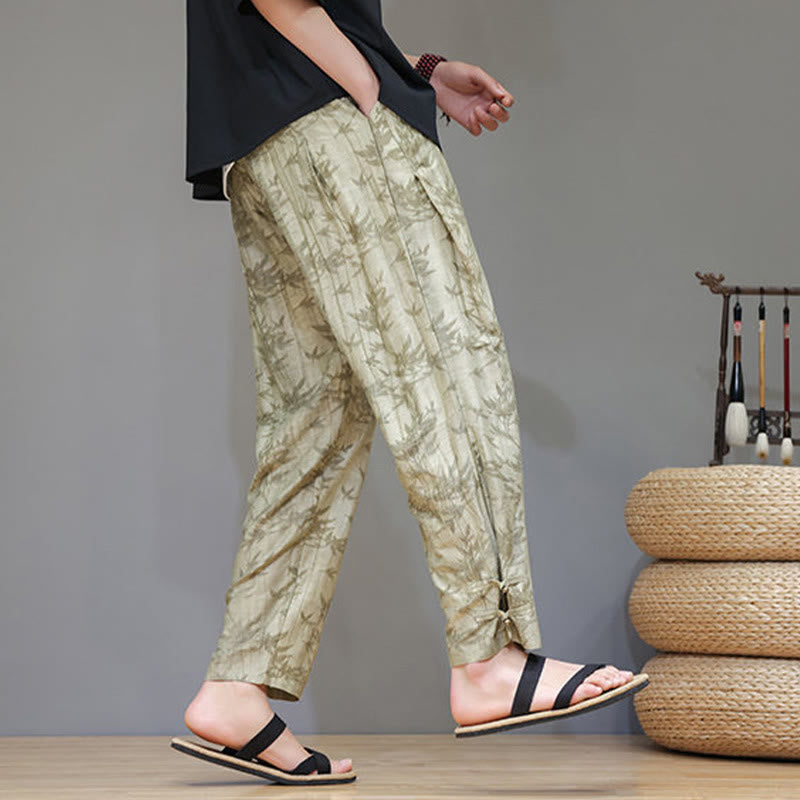Tactile Bamboo Pattern Elastic Waist Men's Meditation Pants